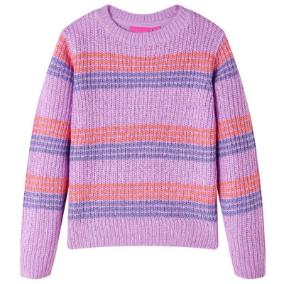 Pulover pentru copii tricotat, dungi liliac și roz, 116 foto