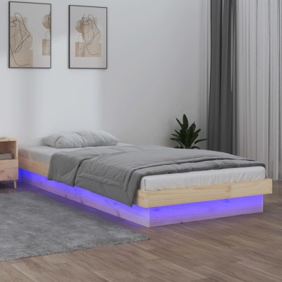 vidaXL Cadru de pat cu LED, Single 3FT, 90x190 cm, lemn masiv foto