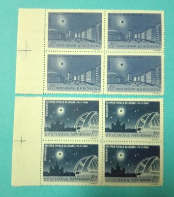 TIMBRE ROMANIA 1961 L.P.520 ECLIPSA TOTALA DE SOARE BL.4 VALORI MNH foto