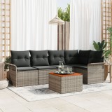 Set Canapea Gradina Poliratan Gri, 6 Piese, Perne Incluse, 5 Locuri. Mobilier Exterior Terasa/Balcon
