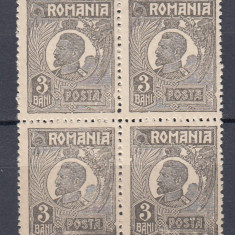 ROMANIA 1919/1922 LP 72 REGELE FERDINAND 3 BANI HARTIE GROASA BLOC 4 TIMBRE MNH