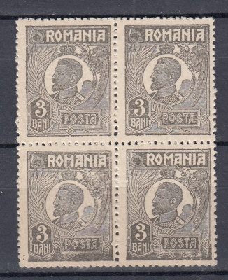 ROMANIA 1919/1922 LP 72 REGELE FERDINAND 3 BANI HARTIE GROASA BLOC 4 TIMBRE MNH foto