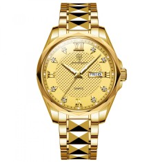 Poedagar Ceas barbatesc Cronograf Quartz Analog Casual Indici Luminosi Auriu foto