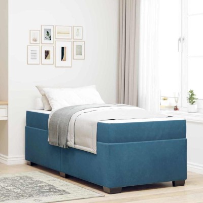 vidaXL Cadru de pat cu saltea cu saltea albastru 80 x 200 cm Catifea 3399258 foto