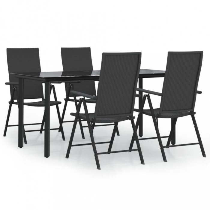 Set mobilier de gradina, 5 piese, negru, poliratan