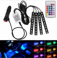 Set Lumini Ambientale Auto Interior RGB 8 Culori c Telecomanda Kit LED foto