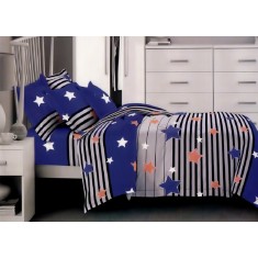 Lenjerie de pat pentru o persoana cu husa de perna dreptunghiulara, Pluto, bumbac mercerizat, multicolor