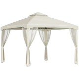 Pavilion/foisor pentru gradina/terasa, cadru metalic, cu perdele, bej, 2.95x2.95x2.63 m, ART