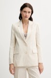 Sisley blazer din amestec de in culoarea bej, un singur rand de nasturi, cu imprimeu, 25ICLW030