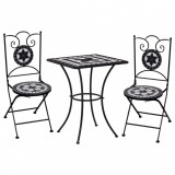 Set de bistro mozaic, 3 piese, negru &amp; alb, placă ceramică, vidaXL