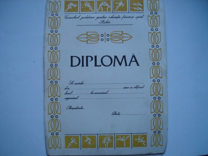 Diploma Consiliul judetean pentru educatie fizica si sport Bihor necompletata