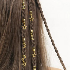 Accesorii Codite Impletite Luna si Stele, Box Braids, Set 10