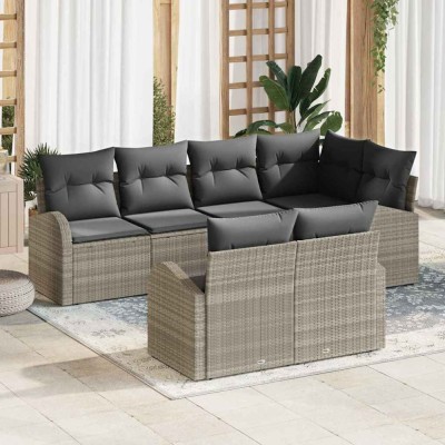 vidaXL Set de canapele pentru grădină 7 pcs Gri deschis Rattan poli 3346082 foto