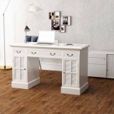 Birou Dublu vidaXL Alb, 140x48x80 cm, cu Sertare si Dulapuri - Birou Calculator MDF, Lemn de Pin, Spatiu Depozitare