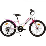 Bicicleta copii Dino Bikes 20&quot; MTB fete Sport alb cu 6 viteze