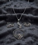 Cumpara ieftin Set Bijuterii din Argint 925 cu Model Floral, Pietre Rosii si Zirconiu Alb