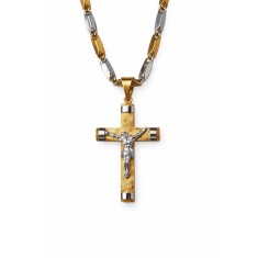 Colier Religios Cruce cu Iisus &ndash; Inox Placat Aur 14K, Lanț Elegant cod LC222F
