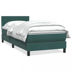vidaXL Pat box spring cu saltea, verde &icirc;nchis, 80x220 cm, catifea 3316428
