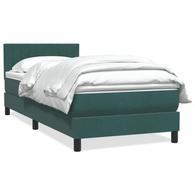vidaXL Pat box spring cu saltea, verde &amp;icirc;nchis, 80x220 cm, catifea 3316428 foto