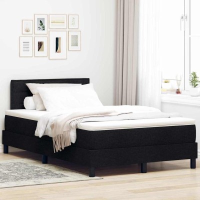 vidaXL Pat boxspring cu saltea cu saltea Negru 120 x 190 cm țesătură 3338596 foto