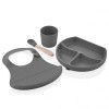 Set diversificare BabyJem 4 piese silicon: bavetica, farfurie, lingurita, pahar (Gri)