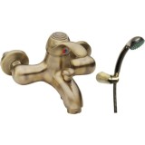 Baterie cada/dus retro Idrobric Distri, monocomanda, auriu antichizat, cartus ceramic 40mm, ornamentele perete si conexiunile excentrice