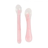 Set 2 lingurite flexibile din silicon pentru diversificare, fara BPA, de marimi diferite, roz somon, KidsCare