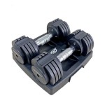 Set gantere reglabile DHS 2 x 7 kg din otel, negre, cu suport inclus