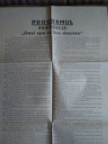 Afiș electoral PROGRAMUL PARTIDULUI OMUL CARE VA FACE DREPTATE, 1935,timbrat,rar