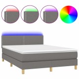 Cumpara ieftin Pat cu arcuri, saltea si LED, gri inchis, 140x190 cm, textil