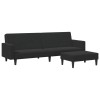 Canapea extensibila cu taburet, 2 locuri, negru, catifea