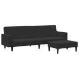 Canapea extensibila cu taburet, 2 locuri, negru, catifea