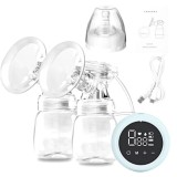 Pompa de San Electrica 2 in 1, Cyrax, cu 2 Biberoane, Capacitate 180 ml, Incarcare USB Tip C, 1200 mAh, 2 Moduri, 9 Viteze, Albastru Transparent