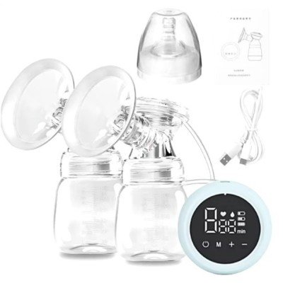 Pompa de San Electrica 2 in 1, Cyrax, cu 2 Biberoane, Capacitate 180 ml, Incarcare USB Tip C, 1200 mAh, 2 Moduri, 9 Viteze, Albastru Transparent foto