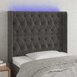 VidaXL Tăblie de pat cu LED, gri &icirc;nchis, 103x16x118/128 cm, catifea