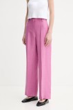 Weekend Max Mara pantaloni din in femei, culoarea roz, lat, high waist, 2515131052600
