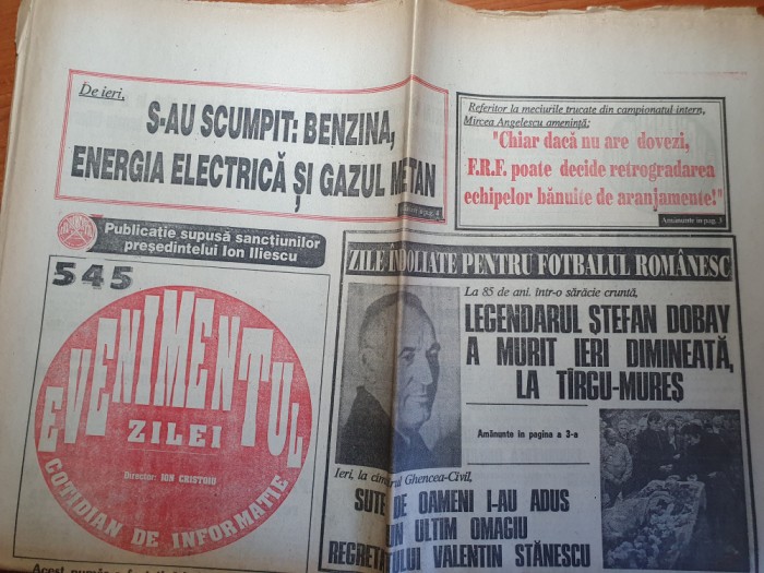 evenimentul zilei 8 aprilie 1994-legendarul stefan dobay s-a stins din viata