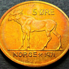 Moneda 5 ORE - NORVEGIA, anul 1971 *cod 2333 D = A.UNC / PATINA CURCUBEU