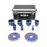 Set 7 carote diamantate 10-68mm, filet interior M14 + 2 discuri 115, 125mm pentru placi ceramice, marmura, granit Breckner Germany