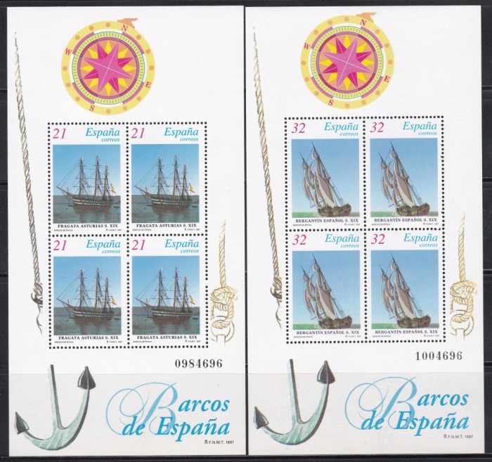 Spania 1997 - Nave vechi cu vele, 2 Blocuri, MNH