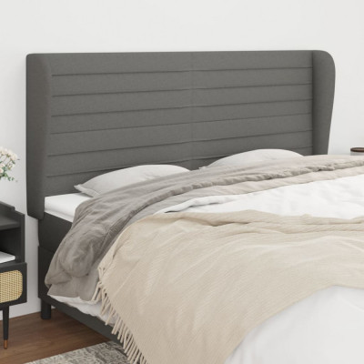 vidaXL Tăblie de pat cu aripioare gri &amp;icirc;nchis 183x23x118/128 cm textil foto