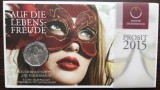 MONEDA DIN ARGINT IN BLISTER - AUSTRIA - 5 EURO 2015 - DIE FLEDERMAUS, ANUL NOU - OPERETA BATA SI MINGEA