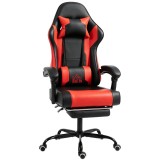 HOMCOM Scaun Gamer cu Masaj Lombar Vibrații Reclinabil 155&deg; &Icirc;nălțime Reglabilă Tetiere și Suport pentru Picioare Retractabil Roșu | Aosom Romania