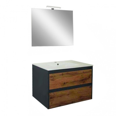 Mobilier complet de baie Porto Prime 80 &amp;icirc;n culoarea stejarului rustic antracit foto