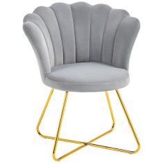 HOMCOM Fotoliu tip scoică scaun pentru toaletă fotoliu din catifea fotoliu pentru living cu picioare din oțel 69 x 64 x 80 cm gri | Aosom Romania