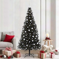 vidaXL Brad de Crăciun cu 300 LED cu suport Negru 210 cm PVC 3396492