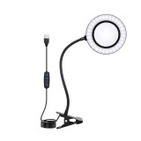 Cumpara ieftin Lupa de masa de 105 mm diametru cu iluminare LED, marire 10x, ajustabila, Lampa cu 10 niveluri de luminozitate, clema de fixare si 3 culori selectabil