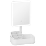 HOMCOM Oglindă Machiaj cu LED-uri, Oglindă Vanity Re&icirc;ncărcabilă cu Ecran Touch, 2 Moduri de Iluminare și Rotire 180&deg;, Alb | Aosom Romania