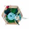 Aranjament floral hexagon cu licheni , mini roza si plante criogenate (Bleu, verde)