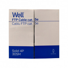 Cablu de retea F/UTP Well, cat5e, 8 fire din cupru, rola 305m, gri